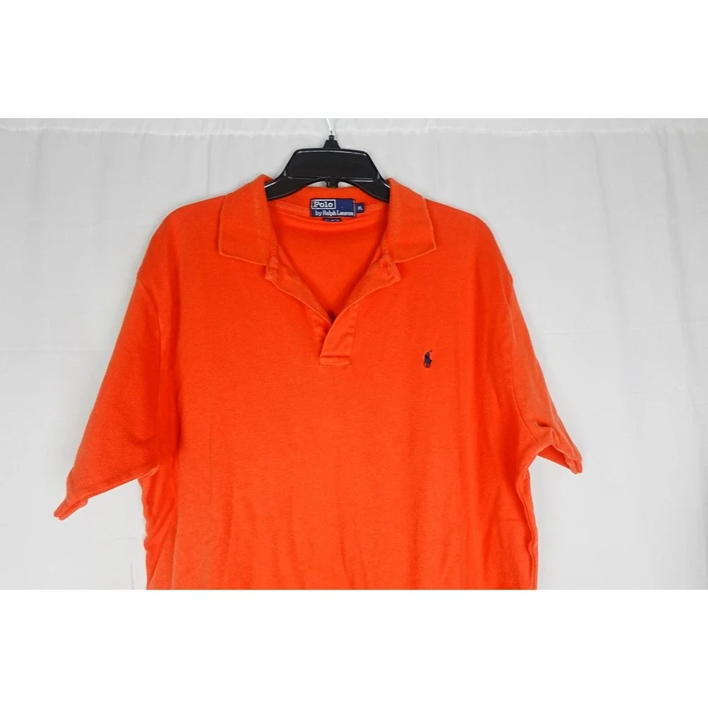 Vtg Ralph Lauren Polo Shirt Mens X-Large Orange Blue Pony Short‎ Sleeve Cotton